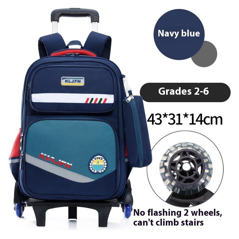 Portable Burden Alleviation Bull Wheel Trolley Schoolbag