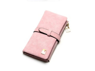 Korean version of the retro matte leather two-fold draw long wallet multi-card lady wallet