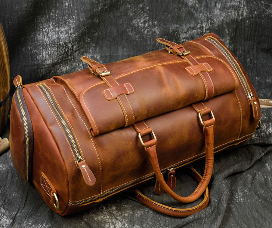 Retro Crazy Horse Leather Men's Travel Bag