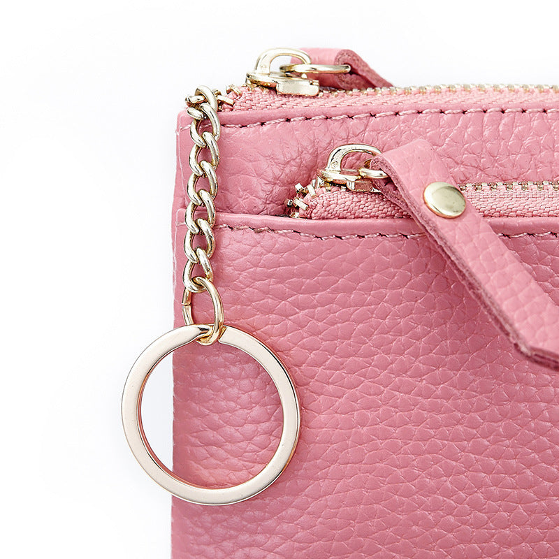 Mini real leather wallet with lady zipper