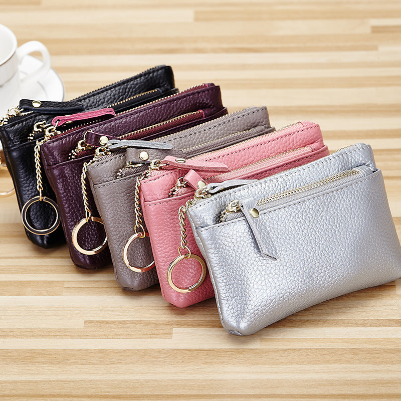 Mini real leather wallet with lady zipper