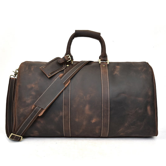 Top Layer Cowhide One-Shoulder Messenger Duffel Bag