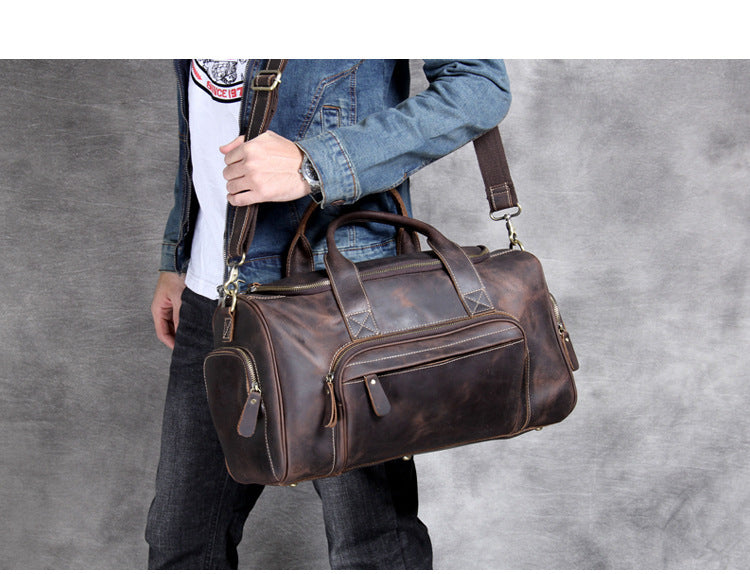 Leather Big Travel Bag Men'S And Women'S European And American Retro Hand Luggage Bag