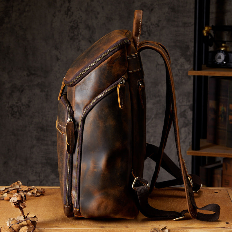 Cowhide Vintage Backpack Men's Leather Outdoor Travel Backpack Computer Bag