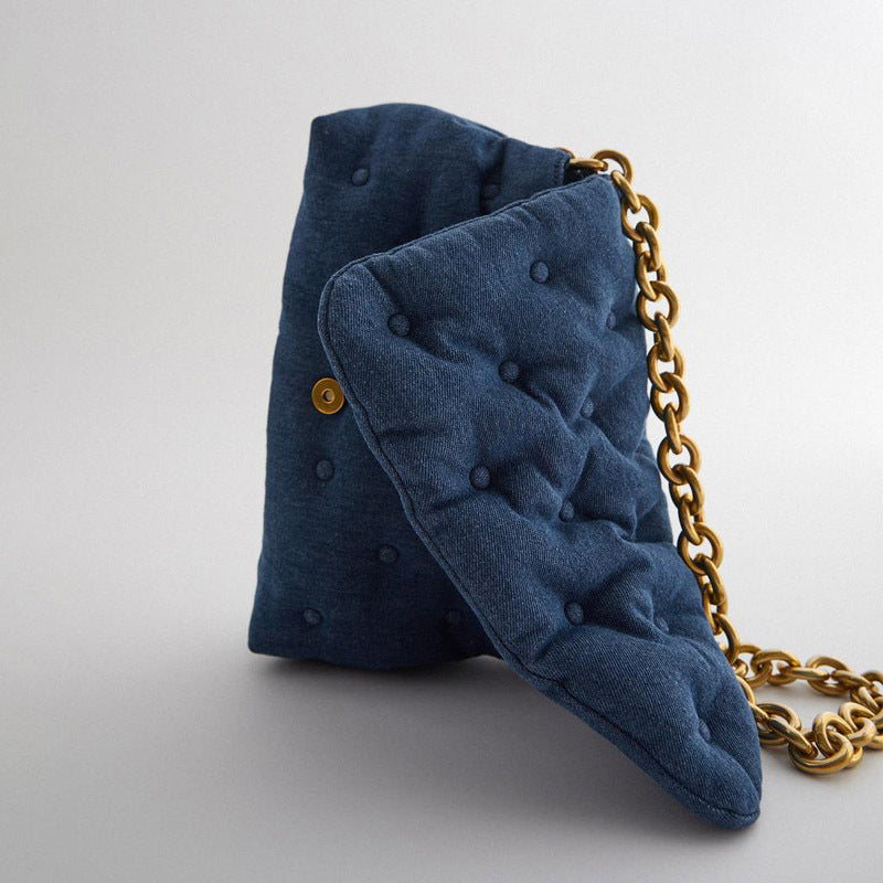 Blue oversized denim quilted shoulder bag