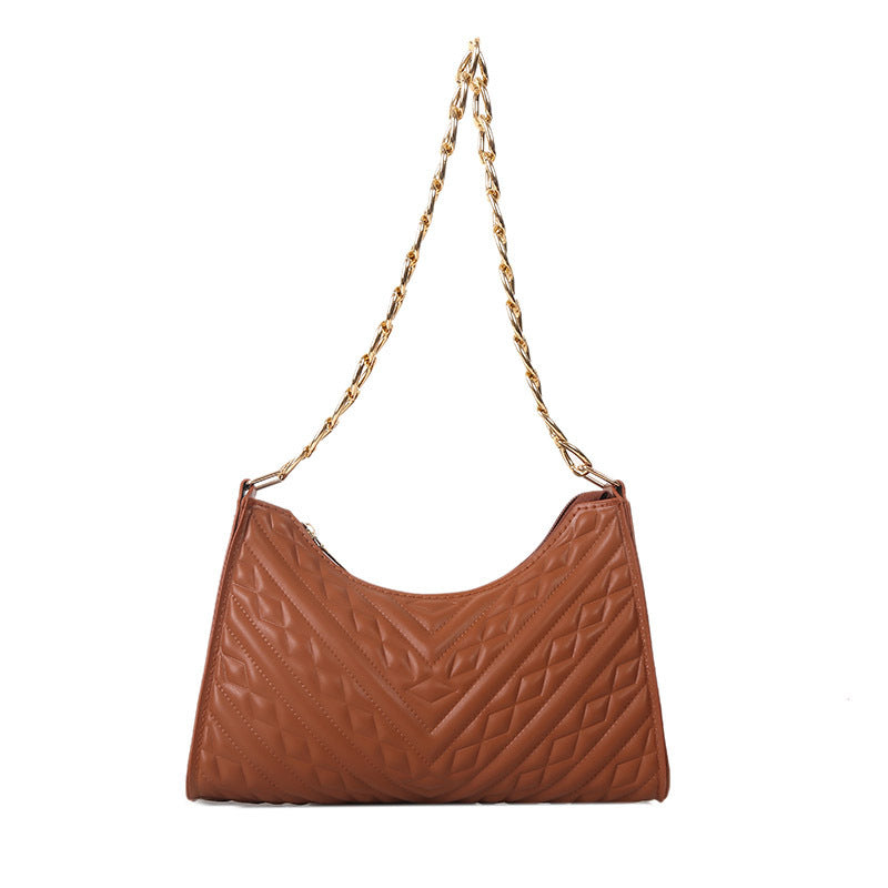 Pleated Chain Baguette Shoulder Underarm Bag