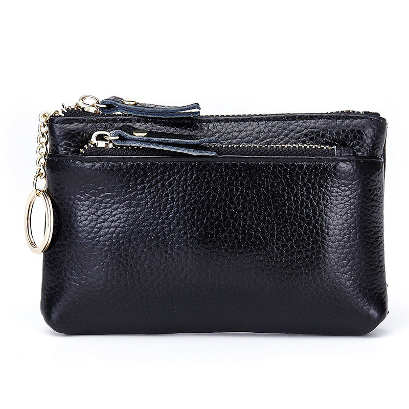 Mini real leather wallet with lady zipper