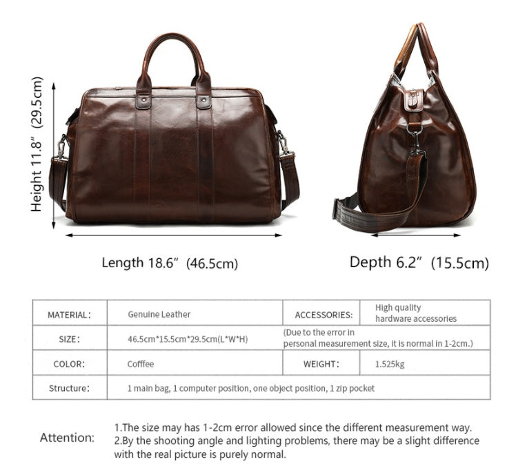 First Layer Cowhide Retro Large-capacity Travel Bag