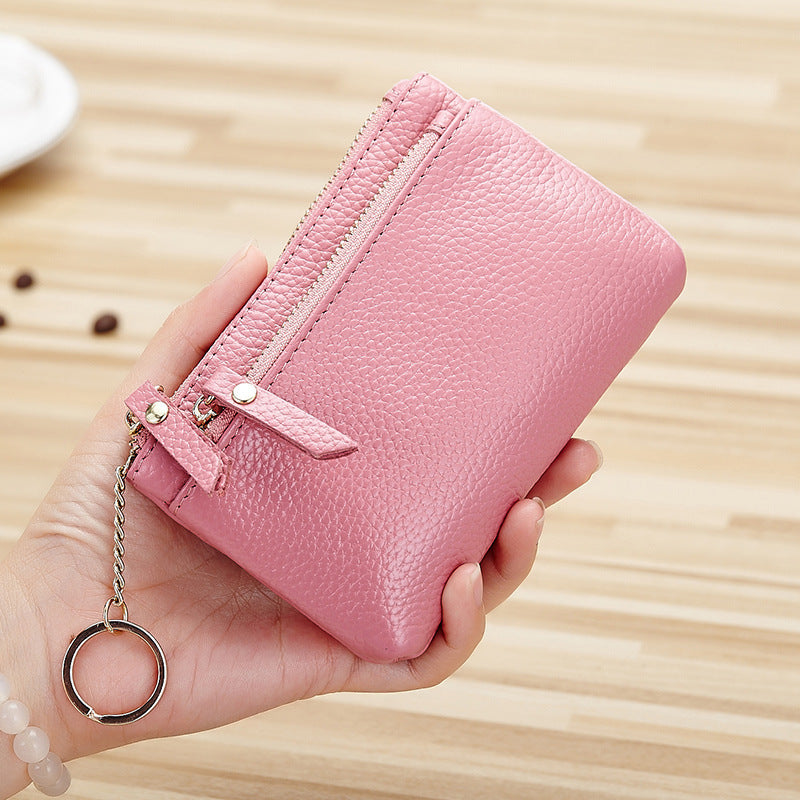 Mini real leather wallet with lady zipper