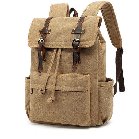 Men's Backpack Vintage Crazy Horse Leather Outdoor Travel Canvas Bag