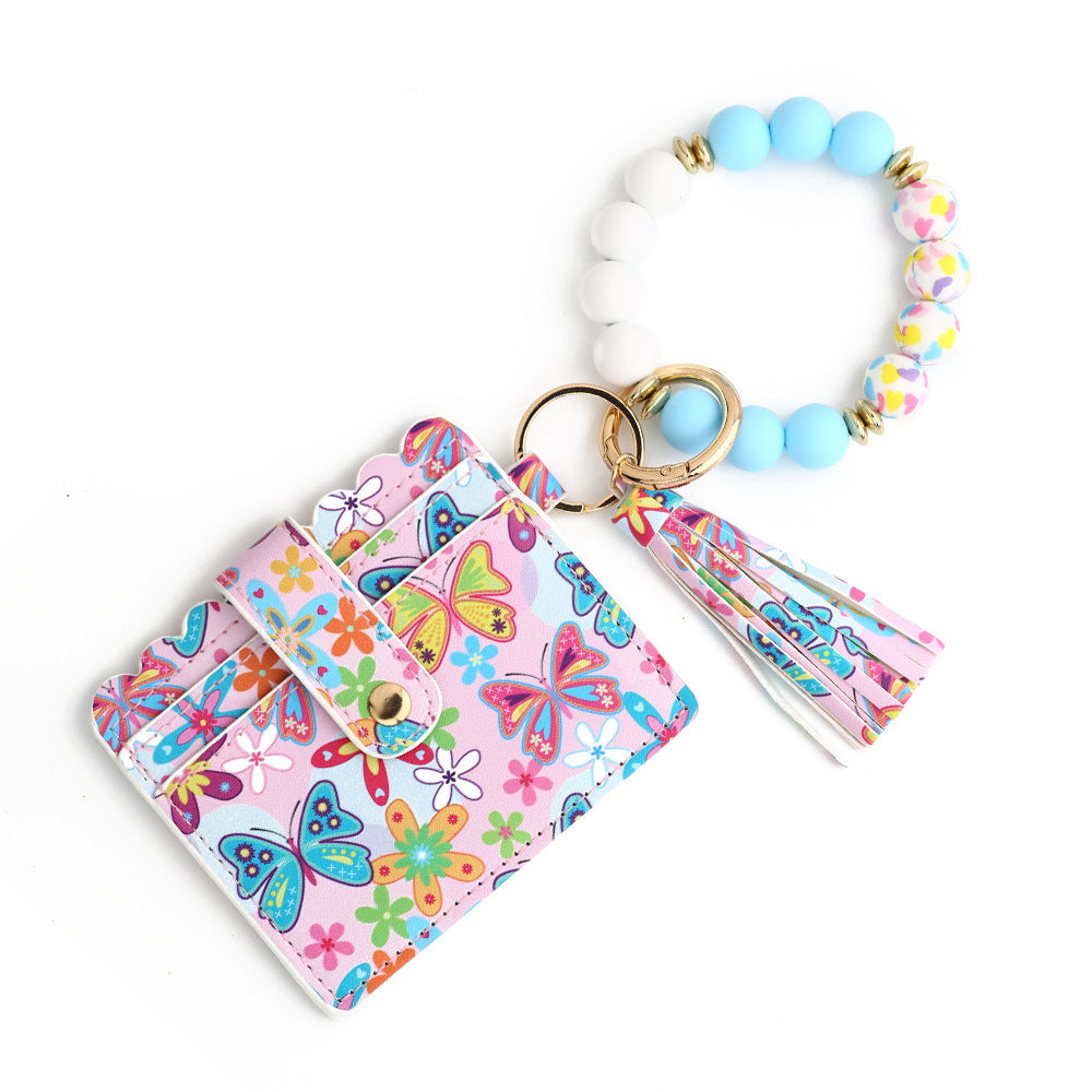 Love Polyurethane Card Holder Silica Gel Key Chain European And American Printed Silicone Beads Bracelet Women's Wallet