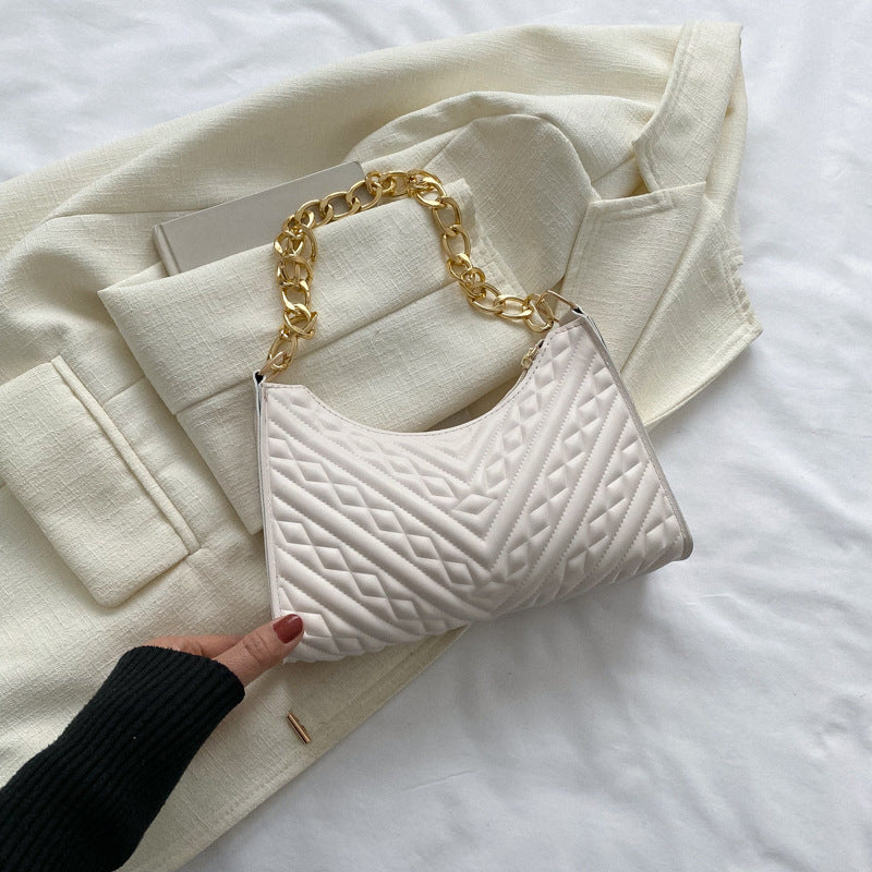 Pleated Chain Baguette Shoulder Underarm Bag