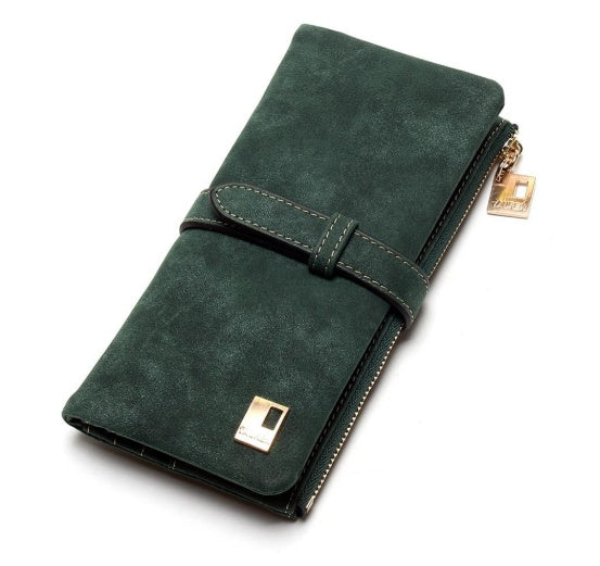 Korean version of the retro matte leather two-fold draw long wallet multi-card lady wallet