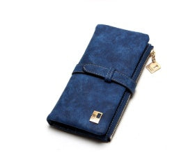 Korean version of the retro matte leather two-fold draw long wallet multi-card lady wallet