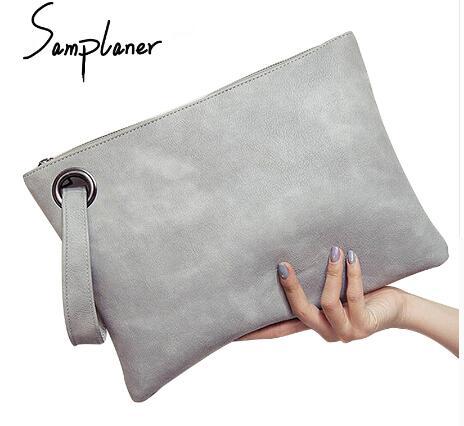 Big Solid Women's Clutch Bag Leather Zipper Wristlets Women Envelope Bag Lady's Evening Bag Female Clutches Handbag