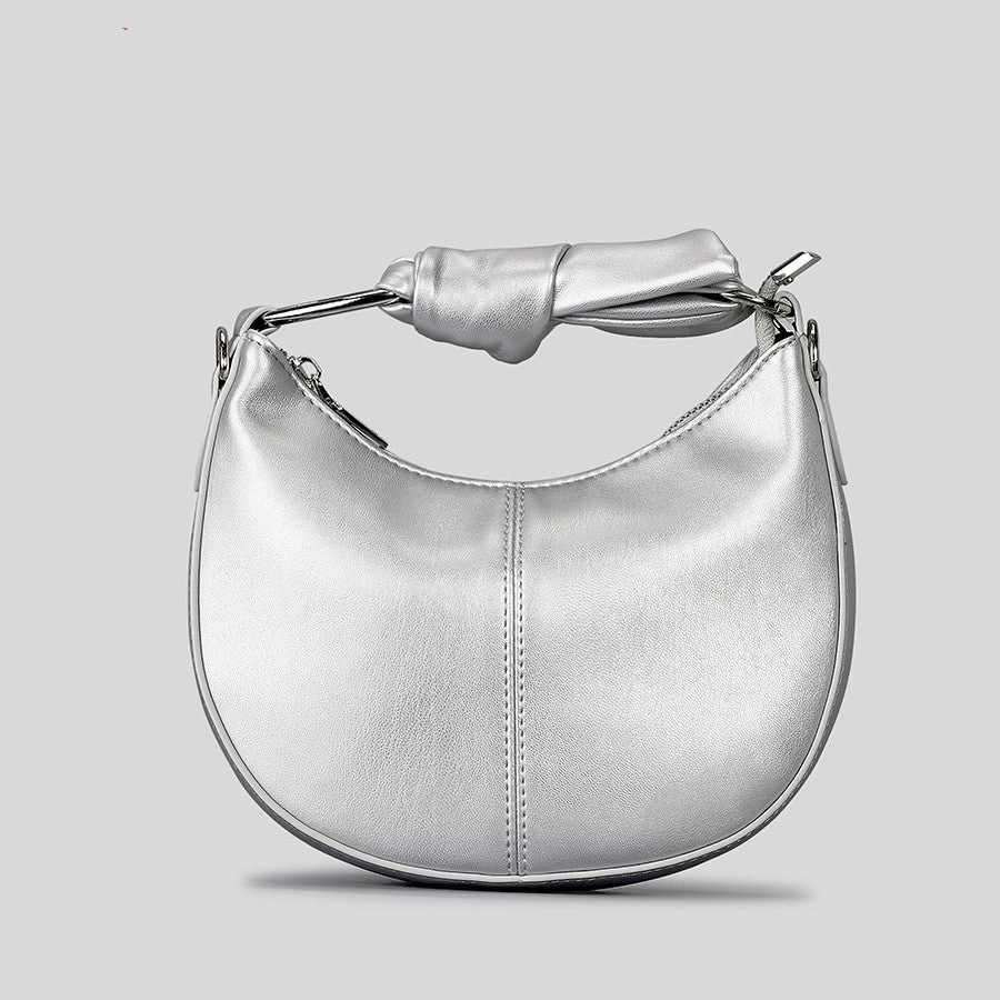 Fashionable Simple Soft Pu Saddle Bag Women's Niche Stitching Knotted Handbag