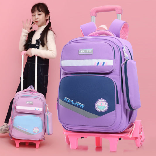 Portable Burden Alleviation Bull Wheel Trolley Schoolbag