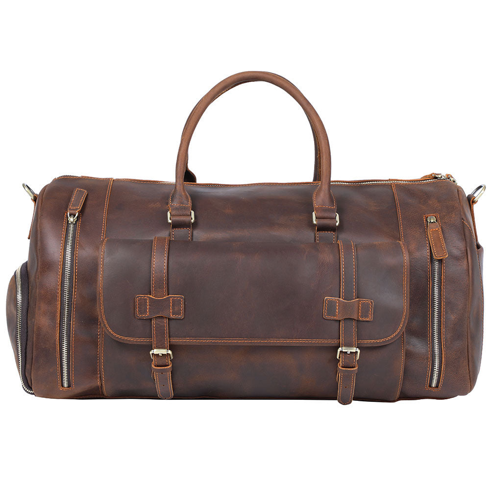 Men's Retro Genuine Leather Super Large Capacity First Layer Cowhide Leather Hand Luggage Bag