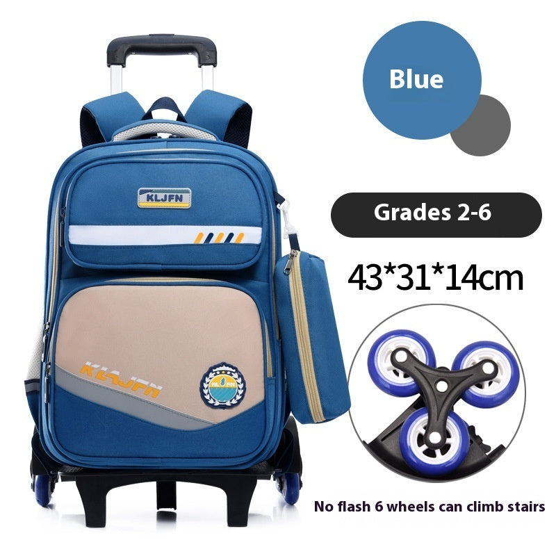 Portable Burden Alleviation Bull Wheel Trolley Schoolbag