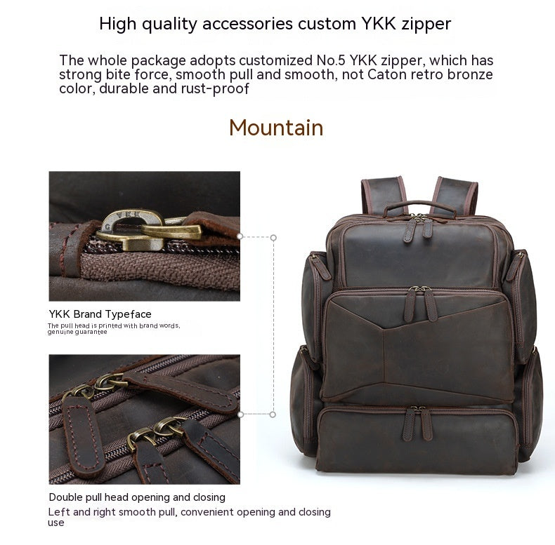 Retro Crazy Horse Leather 17-inch Computer Bag Outdoor Leather Backpack Travel Top Layer Leather Backpack For Men