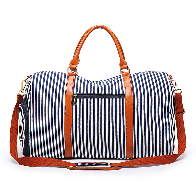 New Fashion Stripe Contrast Color and Leather Canvas Big Bag