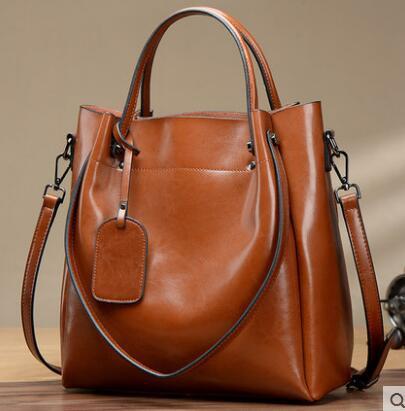 Women's Fashion Simple Portable Oil Wax Cattle Leather Bag