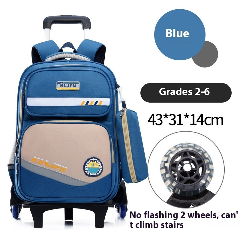 Portable Burden Alleviation Bull Wheel Trolley Schoolbag