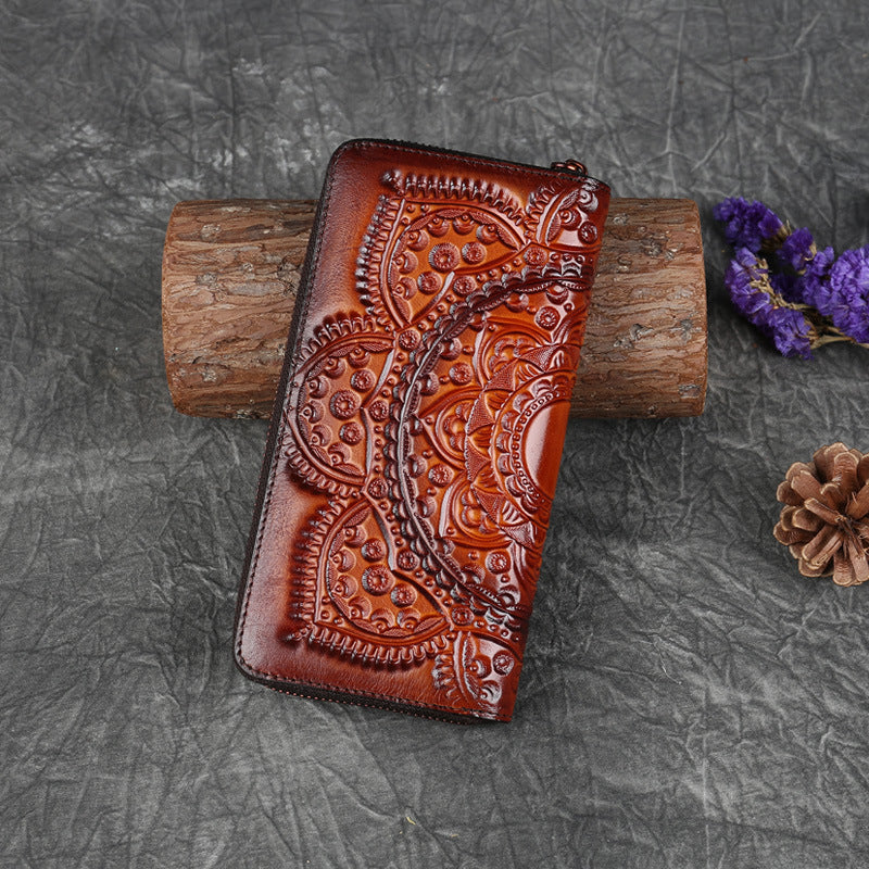 Ladies Leather Embossed Long Clutch Wallet